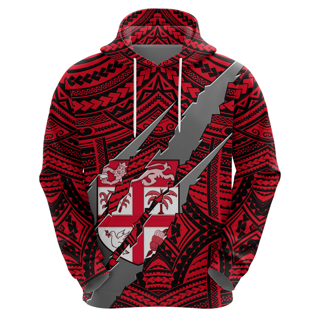 Polynesian Fiji Hoodie with Coat Of Arms Claws Style - Red LT6 - Wonder Print Shop