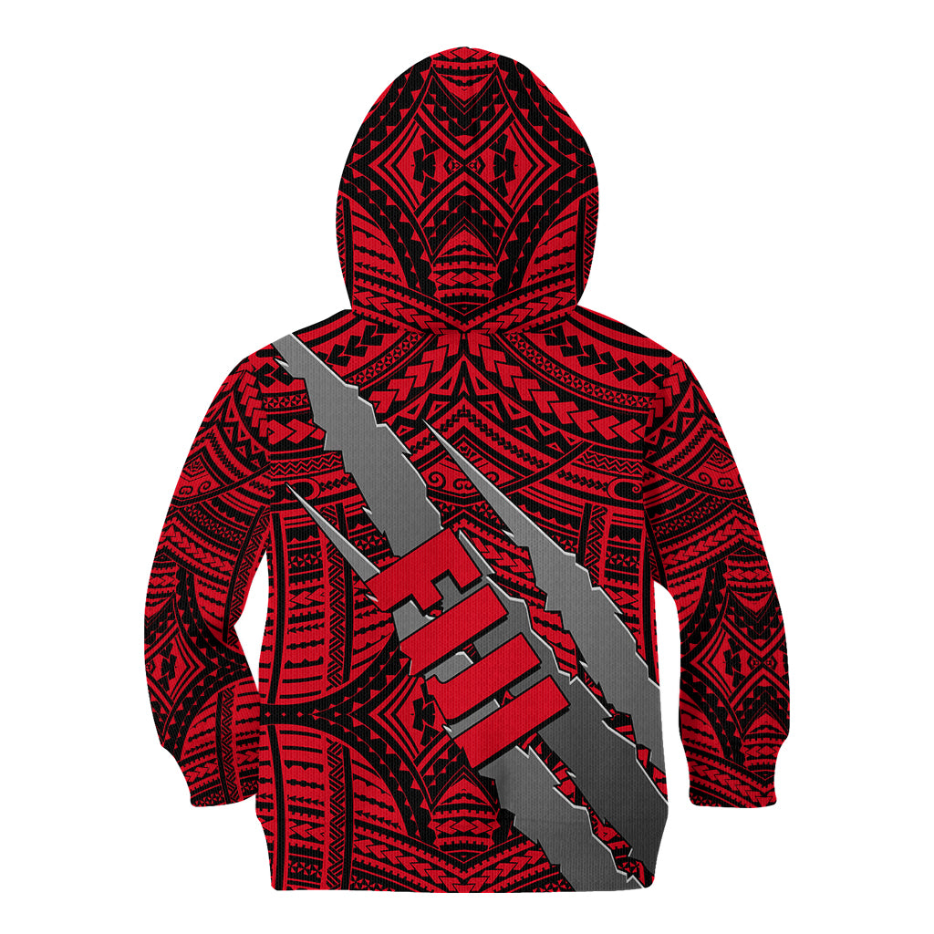 Polynesian Fiji Kid Hoodie with Coat Of Arms Claws Style - Red LT6 - Wonder Print Shop