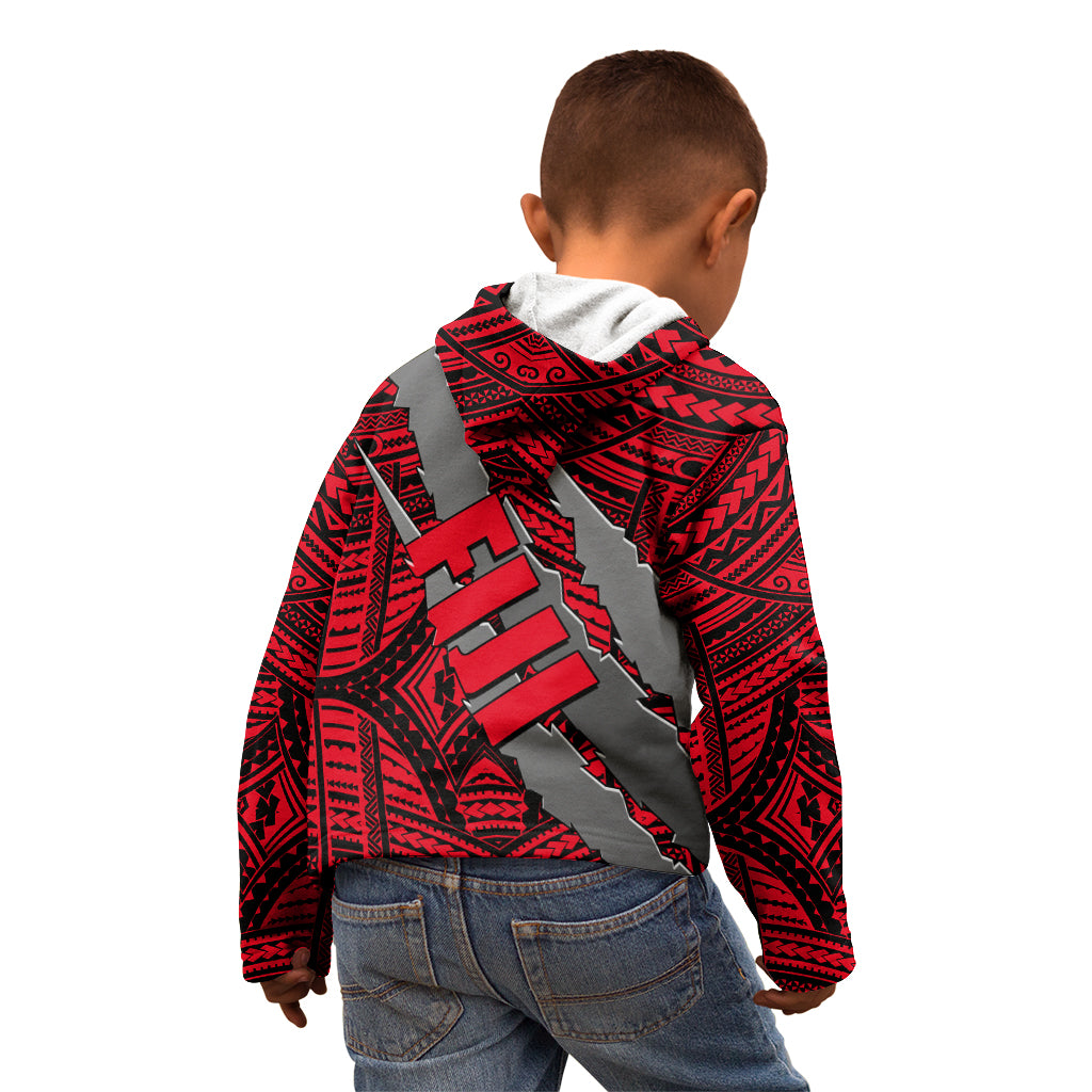 Polynesian Fiji Kid Hoodie with Coat Of Arms Claws Style - Red LT6 - Wonder Print Shop