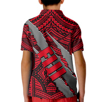 Polynesian Fiji Kid Polo Shirt with Coat Of Arms Claws Style - Red LT6 - Wonder Print Shop