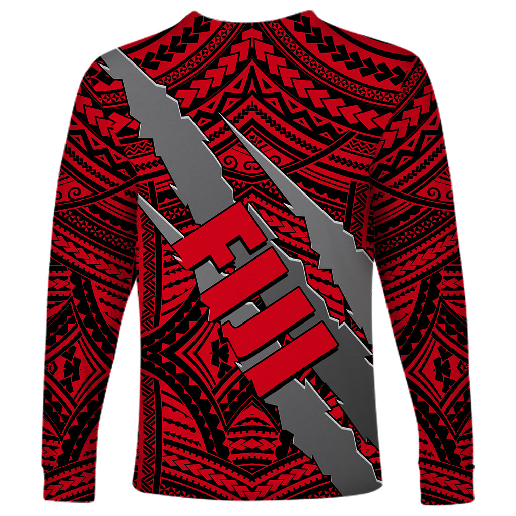 Polynesian Fiji Long Sleeve Shirt with Coat Of Arms Claws Style - Red LT6 - Wonder Print Shop