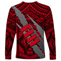 Polynesian Fiji Long Sleeve Shirt with Coat Of Arms Claws Style - Red LT6 - Wonder Print Shop