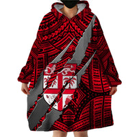 Polynesian Fiji Wearable Blanket Hoodie with Coat Of Arms Claws Style - Red LT6 - Wonder Print Shop