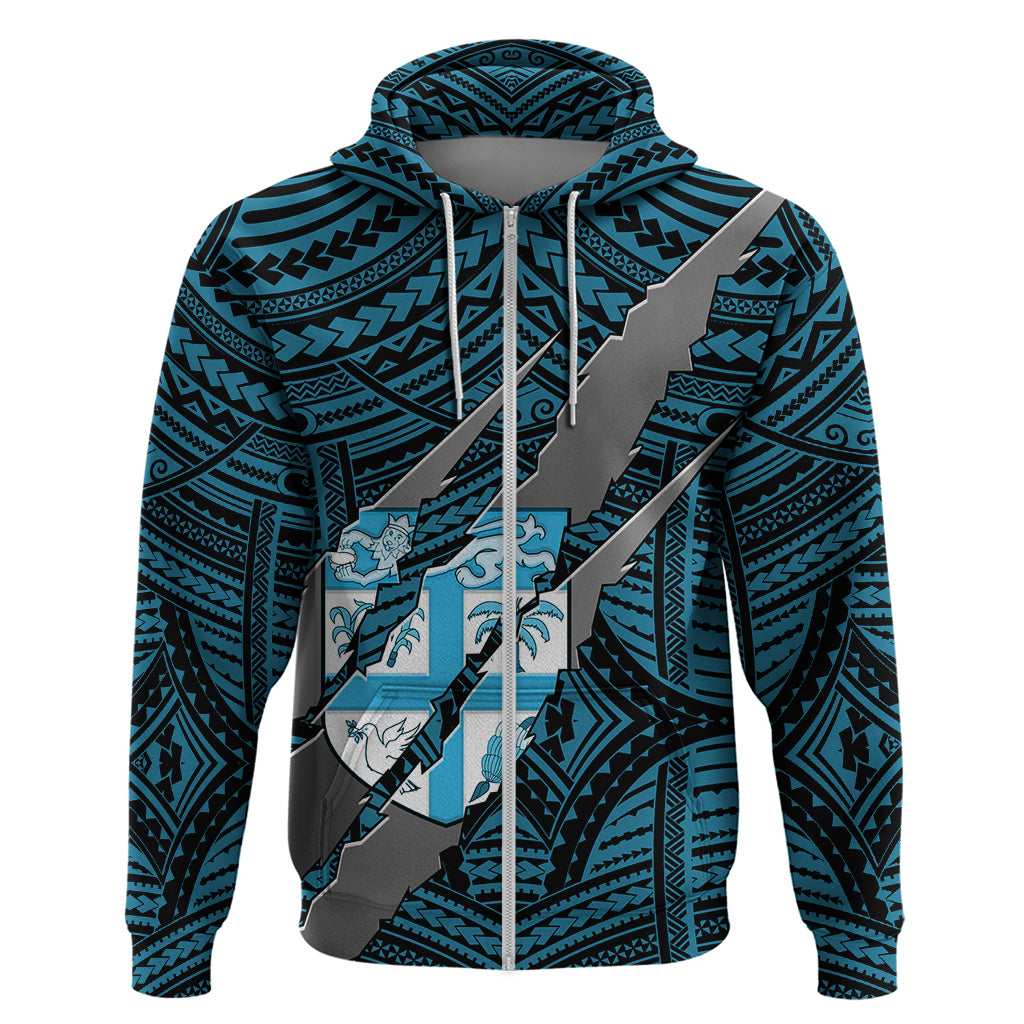 Polynesian Fiji Hoodie with Coat Of Arms Claws Style - Blue LT6 - Wonder Print Shop
