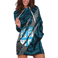 Polynesian Fiji Hoodie Dress with Coat Of Arms Claws Style - Blue LT6 - Wonder Print Shop