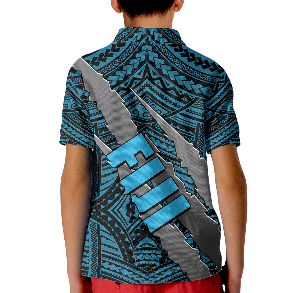 Polynesian Fiji Kid Polo Shirt with Coat Of Arms Claws Style - Blue LT6 - Wonder Print Shop