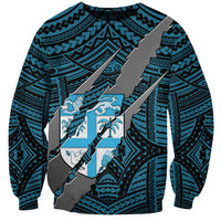 Polynesian Fiji Sweatshirt with Coat Of Arms Claws Style - Blue LT6 - Wonder Print Shop