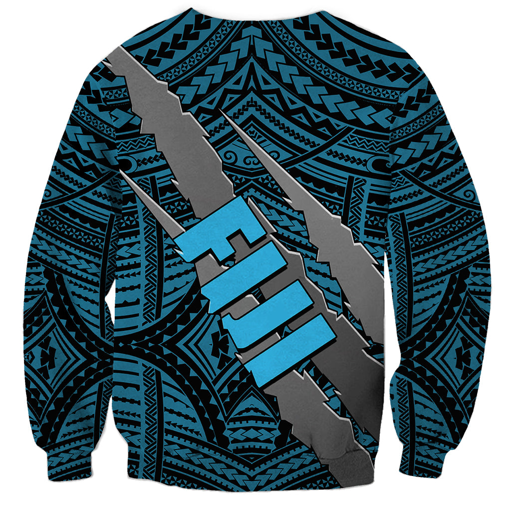 Polynesian Fiji Sweatshirt with Coat Of Arms Claws Style - Blue LT6 - Wonder Print Shop