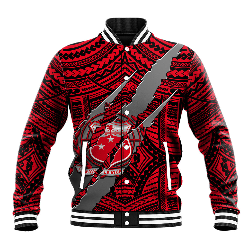 Polynesian Samoa Baseball Jacket with Coat Of Arms Claws Style - Red LT6 - Wonder Print Shop