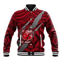 Polynesian Samoa Baseball Jacket with Coat Of Arms Claws Style - Red LT6 - Wonder Print Shop
