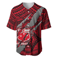 Polynesian Samoa Baseball Jersey with Coat Of Arms Claws Style - Red LT6 - Wonder Print Shop