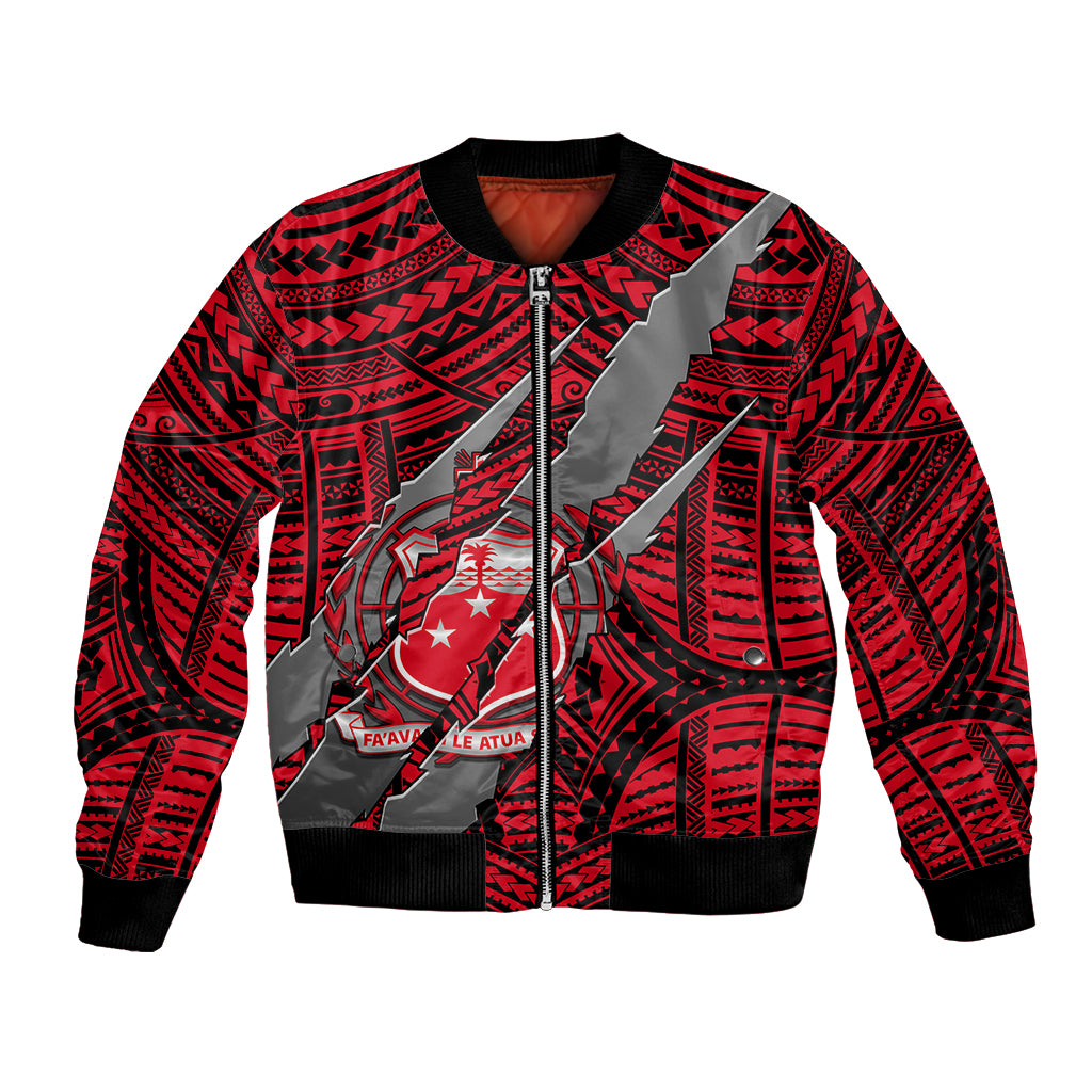 Polynesian Samoa Bomber Jacket with Coat Of Arms Claws Style - Red LT6 - Wonder Print Shop