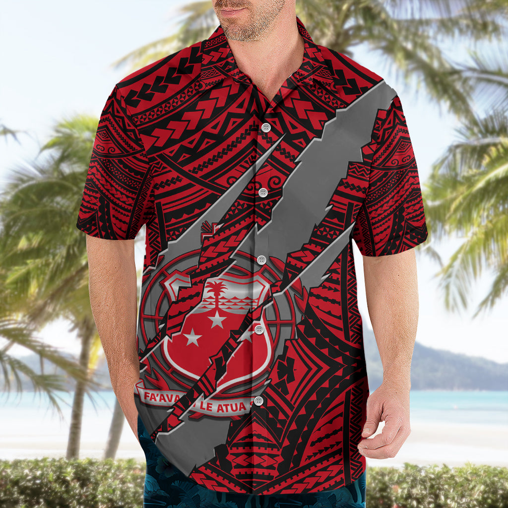 Polynesian Samoa Hawaiian Shirt with Coat Of Arms Claws Style - Red LT6 - Wonder Print Shop
