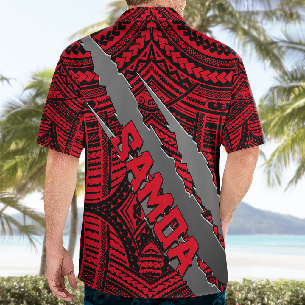 Polynesian Samoa Hawaiian Shirt with Coat Of Arms Claws Style - Red LT6 - Wonder Print Shop