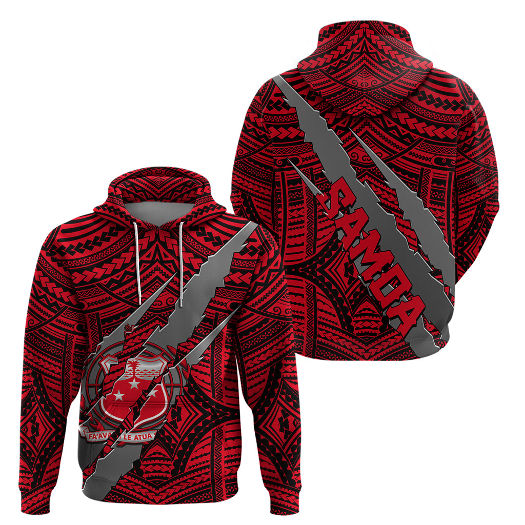 Polynesian Samoa Hoodie with Coat Of Arms Claws Style - Red LT6 - Wonder Print Shop