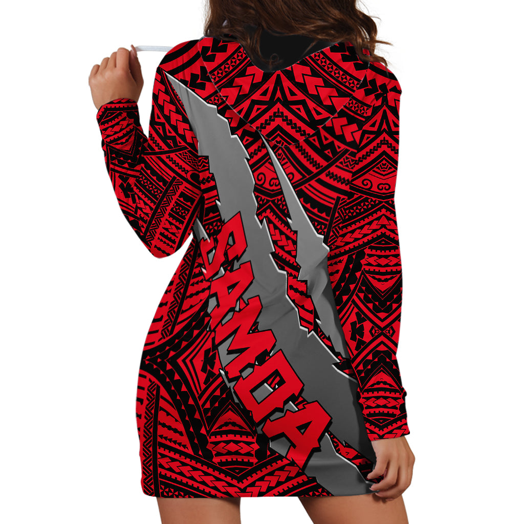 Polynesian Samoa Hoodie Dress with Coat Of Arms Claws Style - Red LT6 - Wonder Print Shop