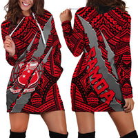 Polynesian Samoa Hoodie Dress with Coat Of Arms Claws Style - Red LT6 - Wonder Print Shop