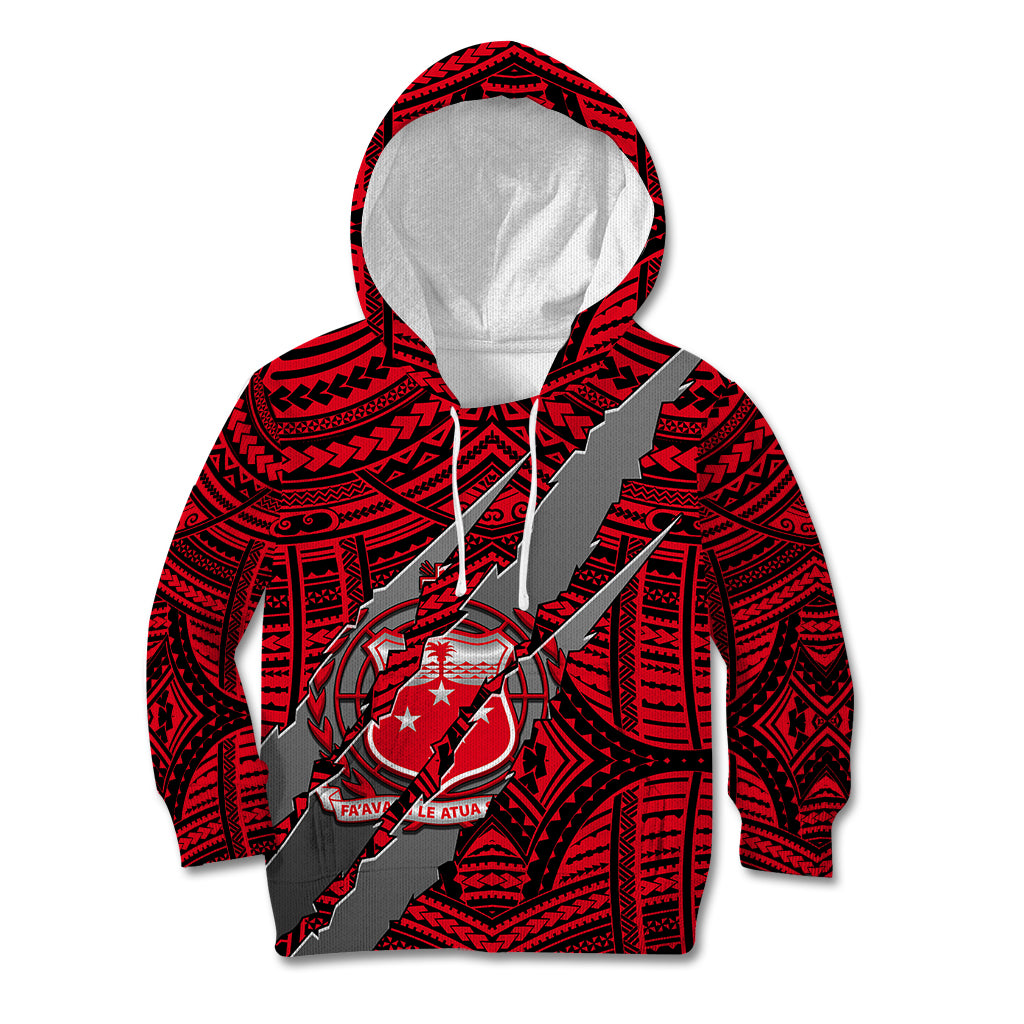 Polynesian Samoa Kid Hoodie with Coat Of Arms Claws Style - Red LT6 - Wonder Print Shop