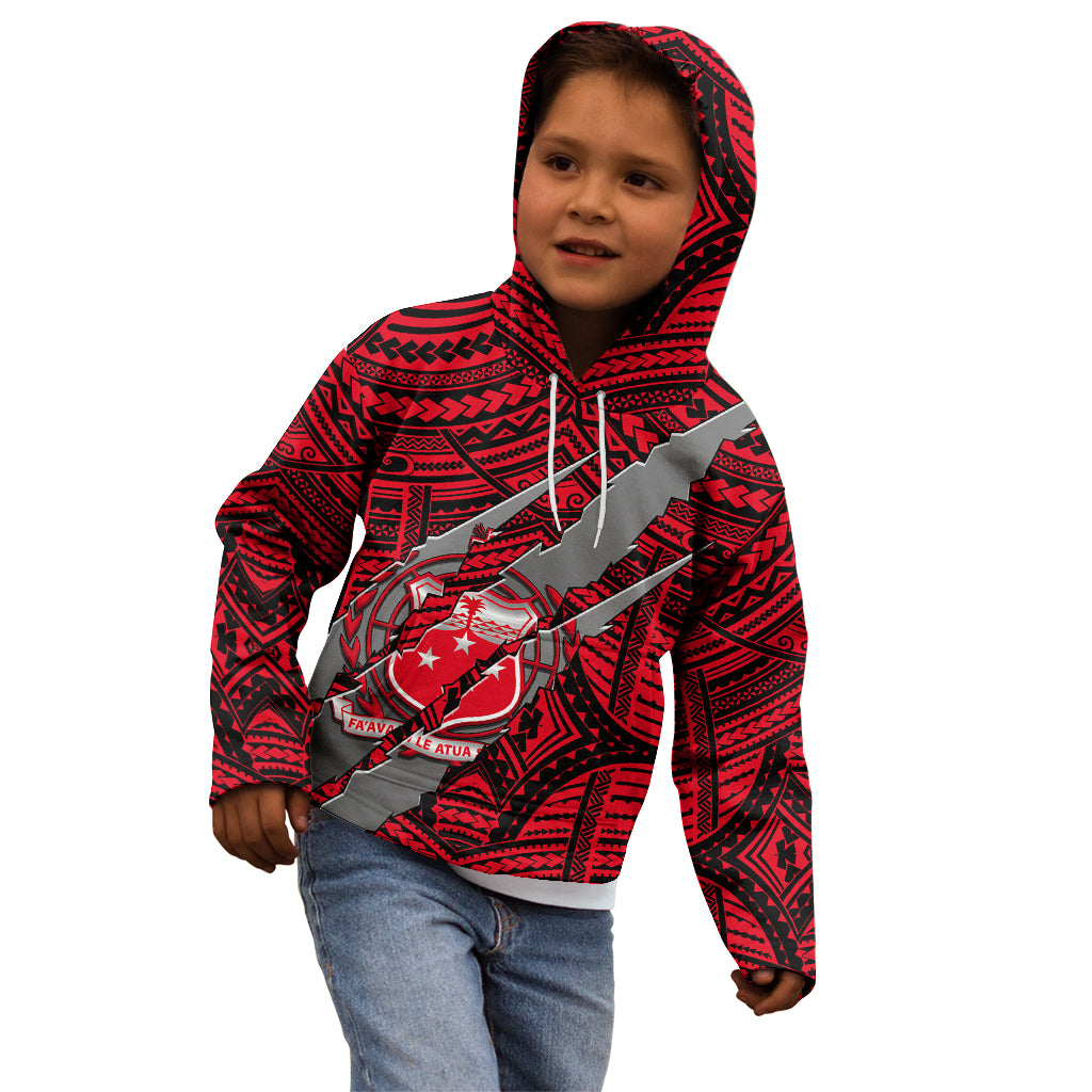 Polynesian Samoa Kid Hoodie with Coat Of Arms Claws Style - Red LT6 - Wonder Print Shop
