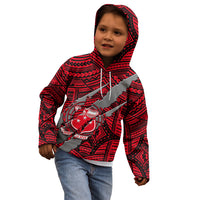 Polynesian Samoa Kid Hoodie with Coat Of Arms Claws Style - Red LT6 - Wonder Print Shop