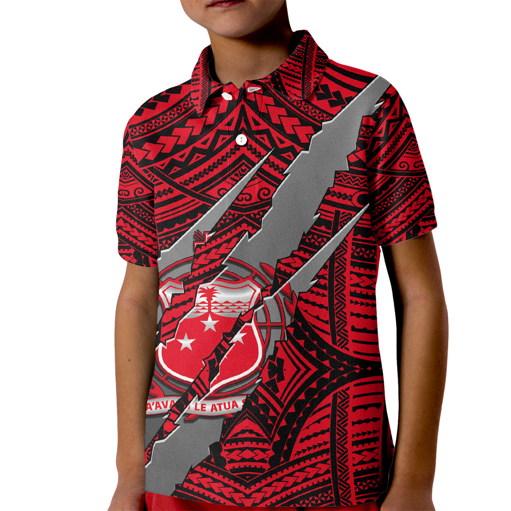Polynesian Samoa Kid Polo Shirt with Coat Of Arms Claws Style - Red LT6 - Wonder Print Shop