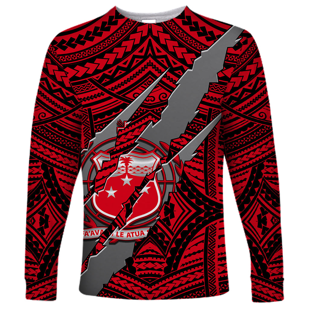 Polynesian Samoa Long Sleeve Shirt with Coat Of Arms Claws Style - Red LT6 - Wonder Print Shop