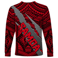 Polynesian Samoa Long Sleeve Shirt with Coat Of Arms Claws Style - Red LT6 - Wonder Print Shop