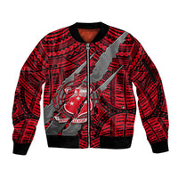 Polynesian Samoa Sleeve Zip Bomber Jacket with Coat Of Arms Claws Style - Red LT6 - Wonder Print Shop