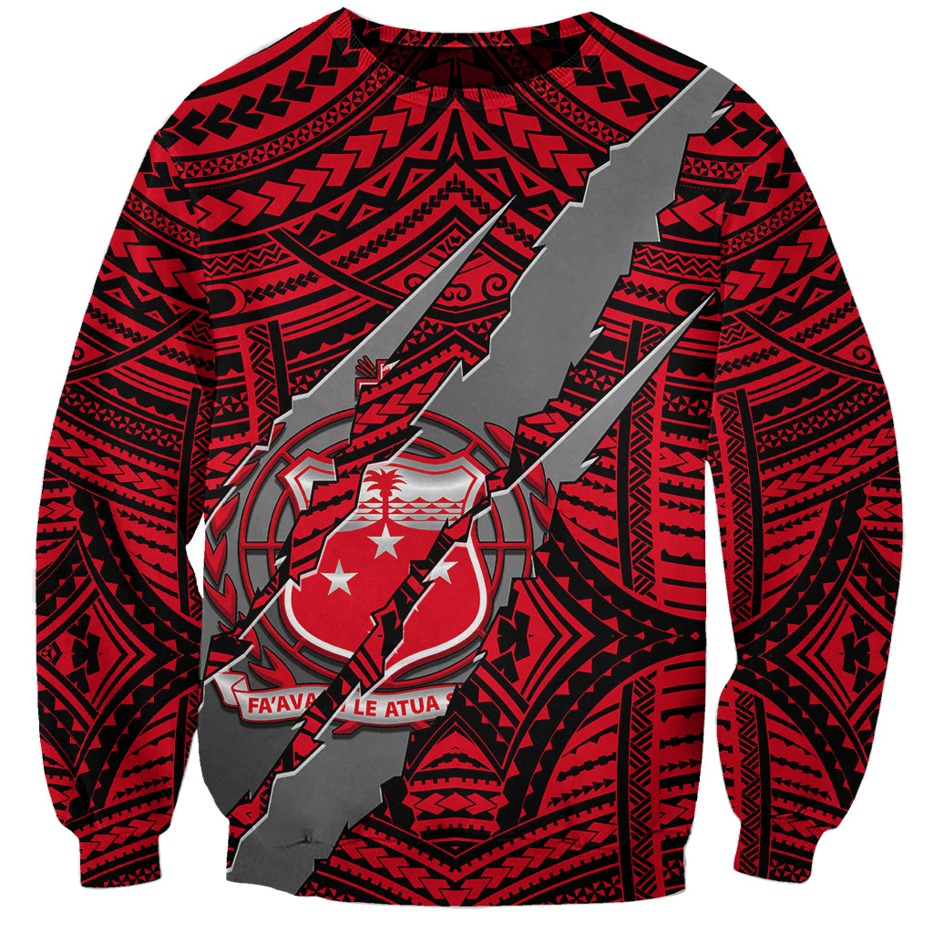 Polynesian Samoa Sweatshirt with Coat Of Arms Claws Style - Red LT6 - Wonder Print Shop