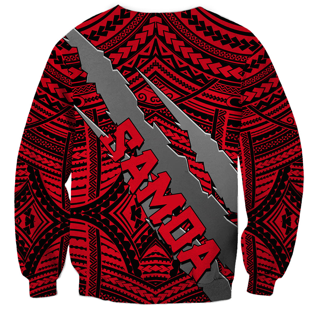 Polynesian Samoa Sweatshirt with Coat Of Arms Claws Style - Red LT6 - Wonder Print Shop