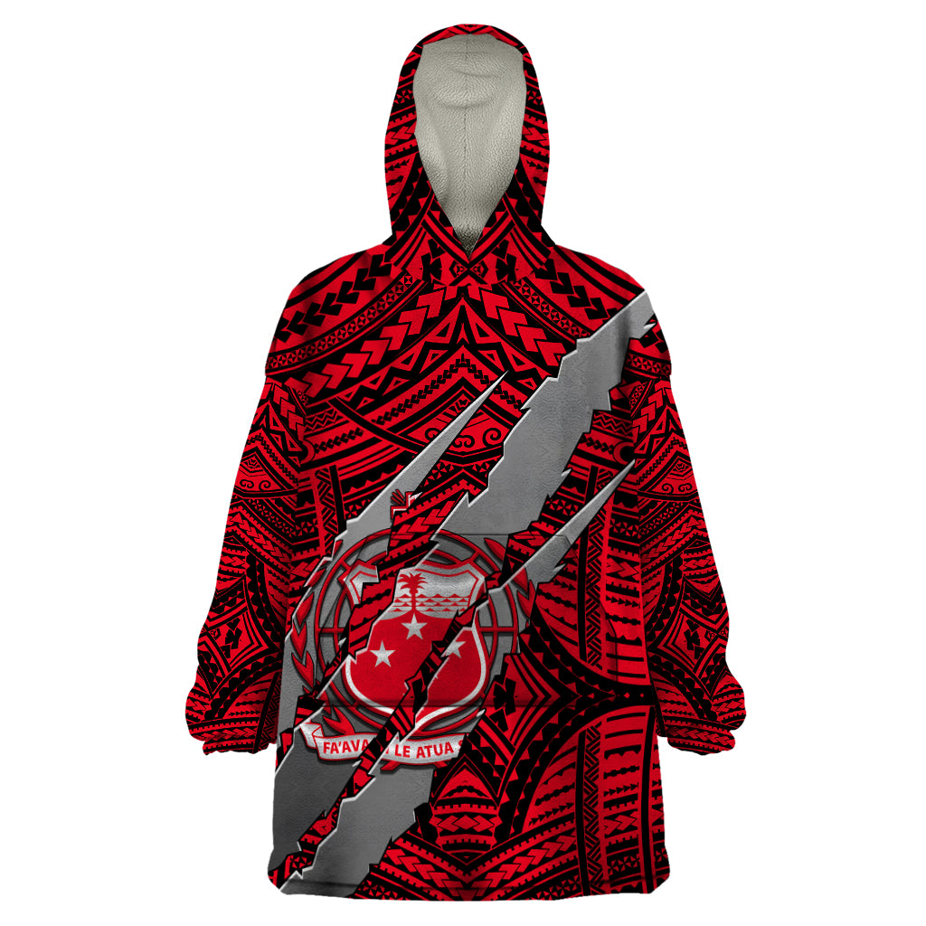 Polynesian Samoa Wearable Blanket Hoodie with Coat Of Arms Claws Style - Red LT6 - Wonder Print Shop