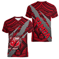 Polynesian Samoa Women V Neck T Shirt with Coat Of Arms Claws Style - Red LT6 - Wonder Print Shop
