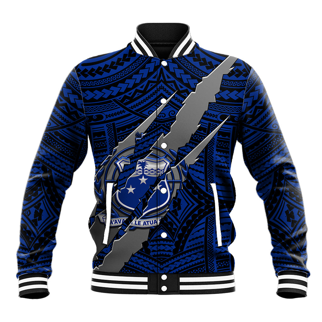 Polynesian Samoa Baseball Jacket with Coat Of Arms Claws Style - Blue LT6 - Wonder Print Shop