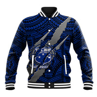 Polynesian Samoa Baseball Jacket with Coat Of Arms Claws Style - Blue LT6 - Wonder Print Shop