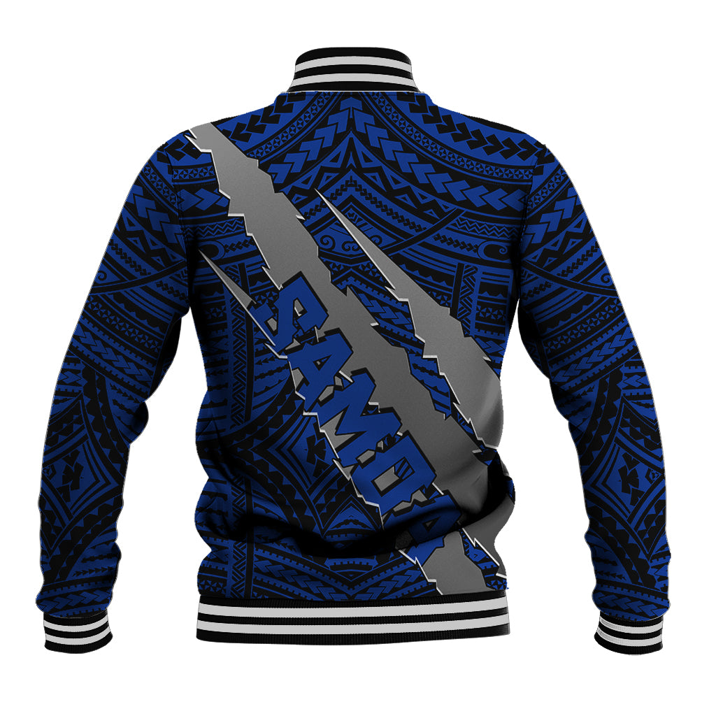 Polynesian Samoa Baseball Jacket with Coat Of Arms Claws Style - Blue LT6 - Wonder Print Shop