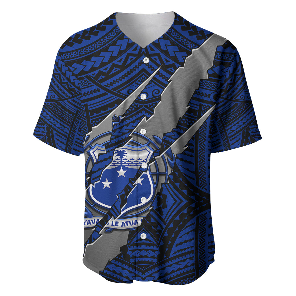 Polynesian Samoa Baseball Jersey with Coat Of Arms Claws Style - Blue LT6 - Wonder Print Shop