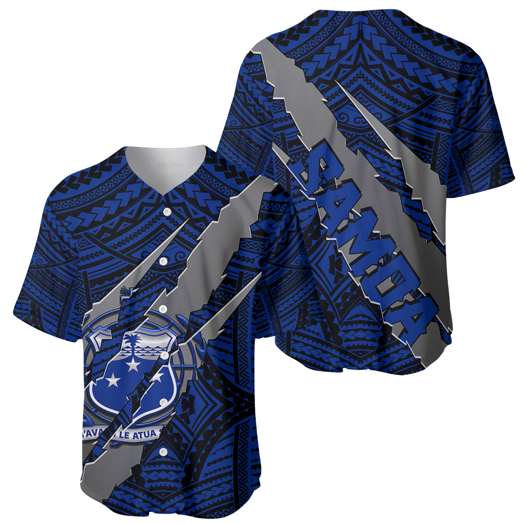 Polynesian Samoa Baseball Jersey with Coat Of Arms Claws Style - Blue LT6 - Wonder Print Shop