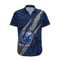 Polynesian Samoa Hawaiian Shirt with Coat Of Arms Claws Style - Blue LT6 - Wonder Print Shop