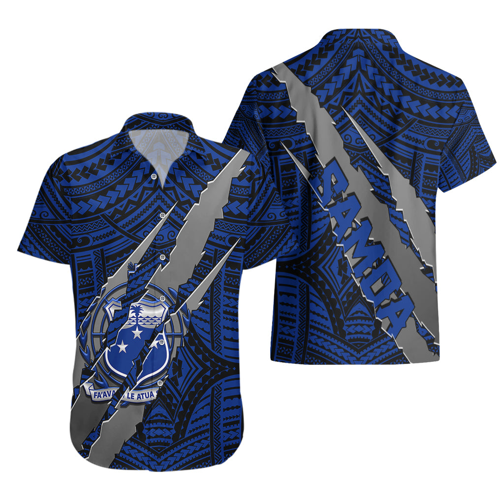 Polynesian Samoa Hawaiian Shirt with Coat Of Arms Claws Style - Blue LT6 - Wonder Print Shop