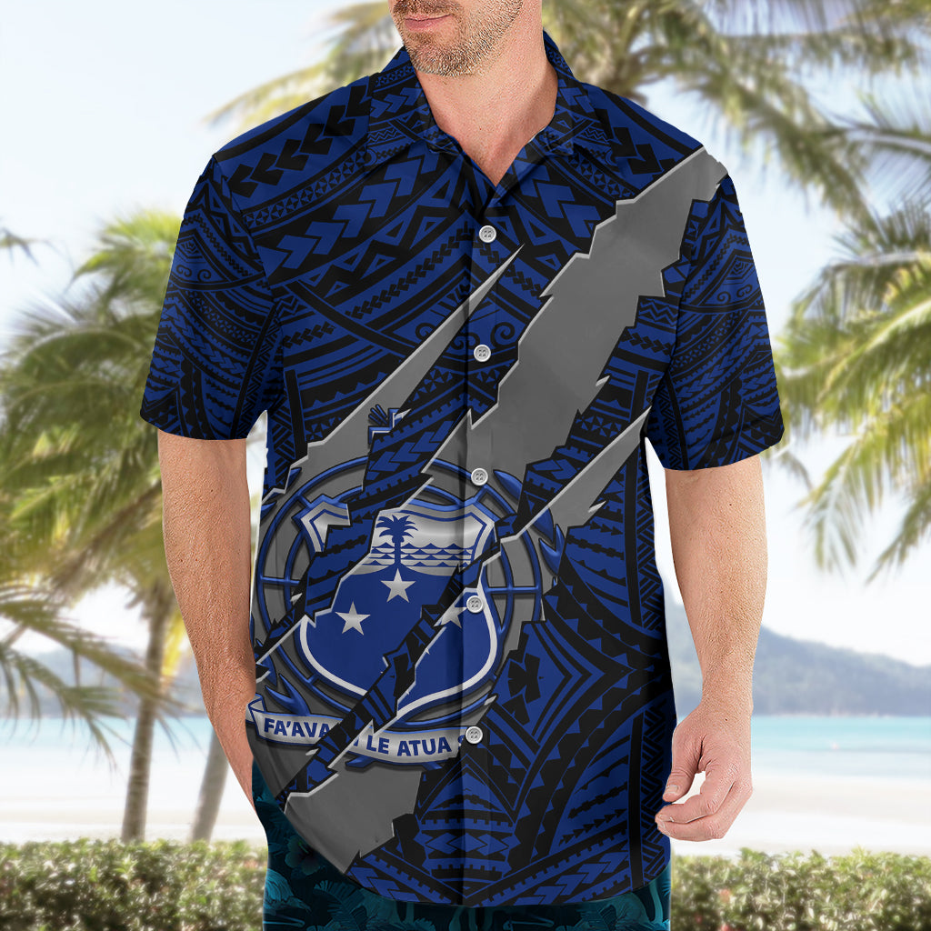 Polynesian Samoa Hawaiian Shirt with Coat Of Arms Claws Style - Blue LT6 - Wonder Print Shop