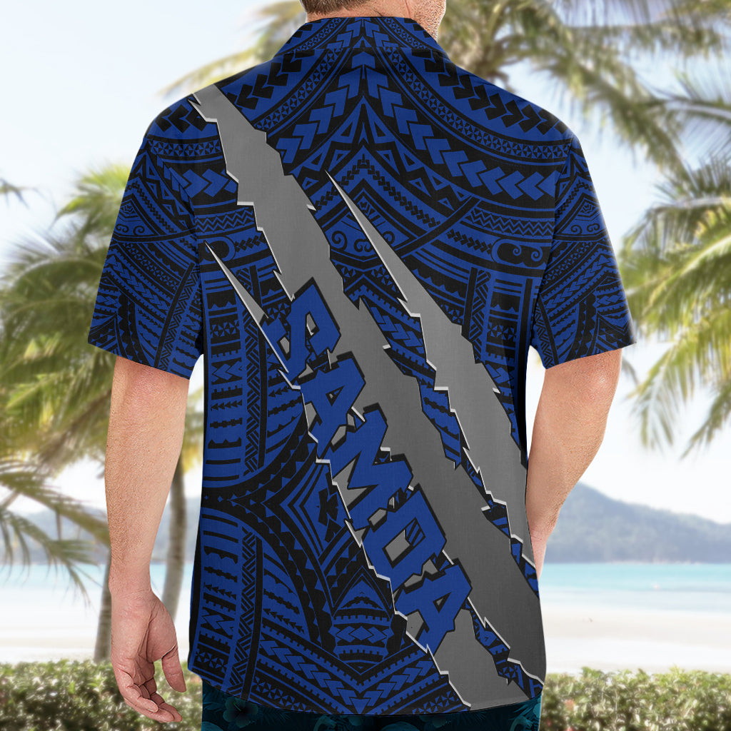 Polynesian Samoa Hawaiian Shirt with Coat Of Arms Claws Style - Blue LT6 - Wonder Print Shop