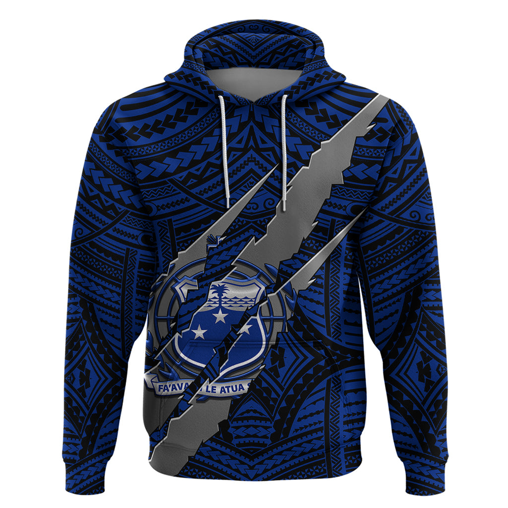 Polynesian Samoa Hoodie with Coat Of Arms Claws Style - Blue LT6 - Wonder Print Shop