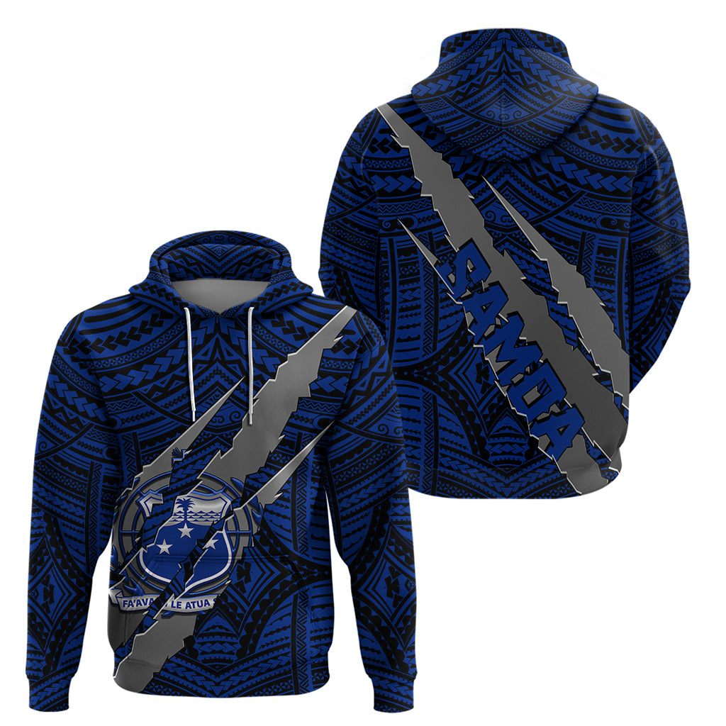 Polynesian Samoa Hoodie with Coat Of Arms Claws Style - Blue LT6 - Wonder Print Shop