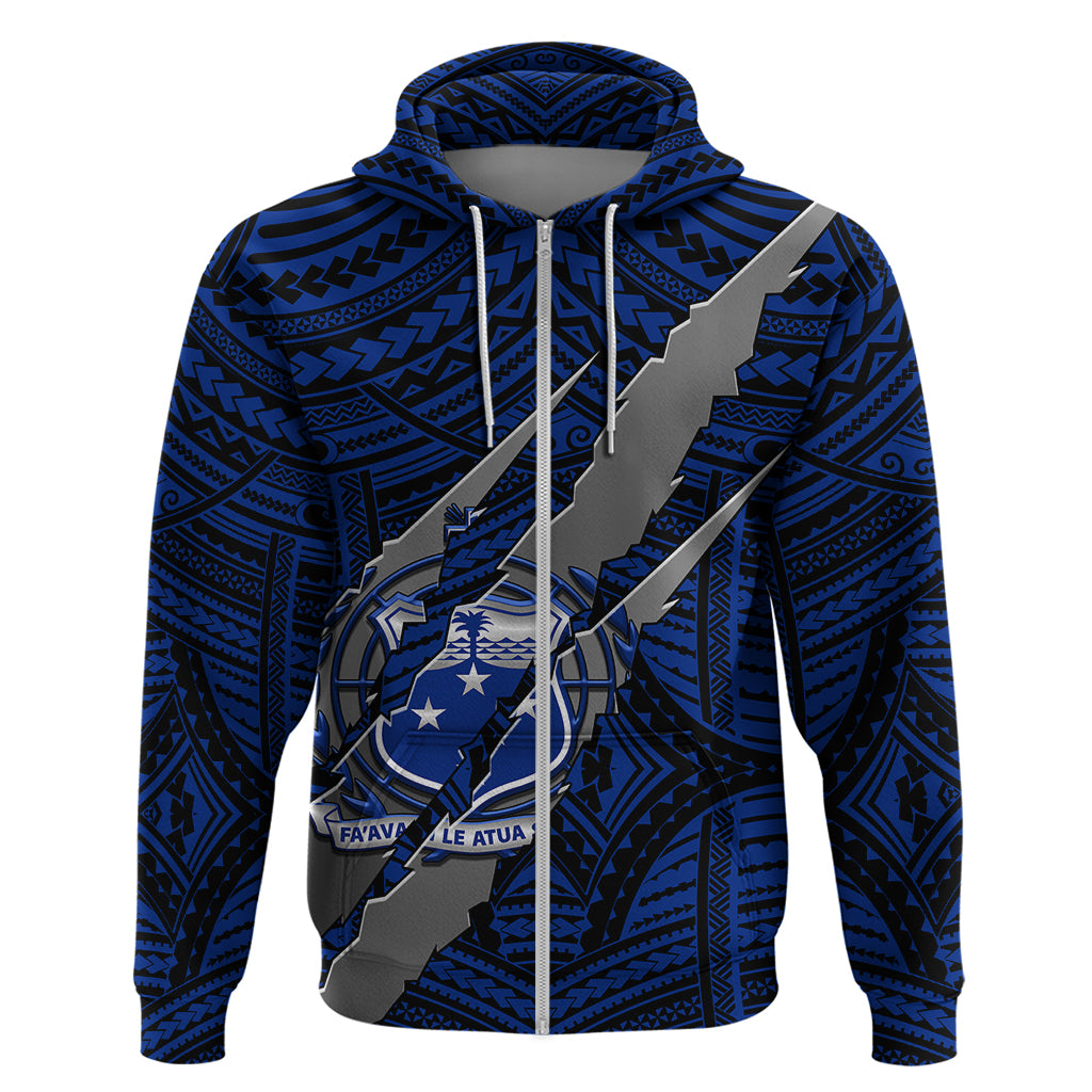 Polynesian Samoa Hoodie with Coat Of Arms Claws Style - Blue LT6 - Wonder Print Shop