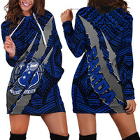 Polynesian Samoa Hoodie Dress with Coat Of Arms Claws Style - Blue LT6 - Wonder Print Shop