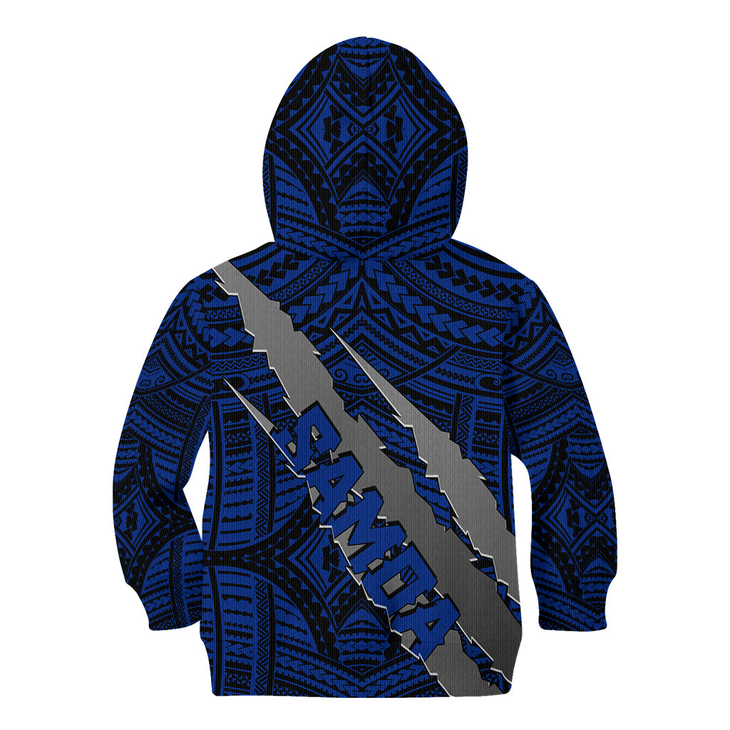 Polynesian Samoa Kid Hoodie with Coat Of Arms Claws Style - Blue LT6 - Wonder Print Shop
