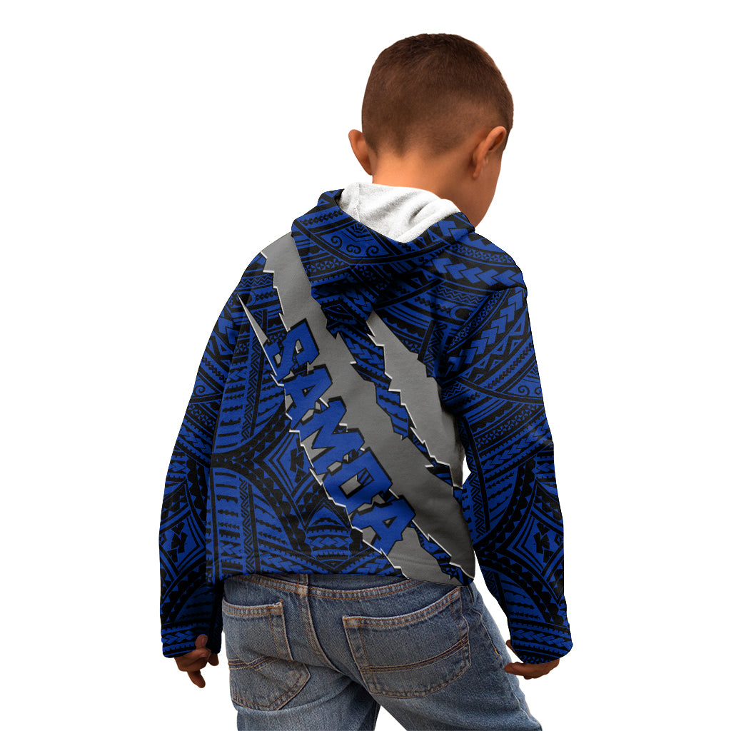 Polynesian Samoa Kid Hoodie with Coat Of Arms Claws Style - Blue LT6 - Wonder Print Shop