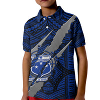Polynesian Samoa Kid Polo Shirt with Coat Of Arms Claws Style - Blue LT6 - Wonder Print Shop