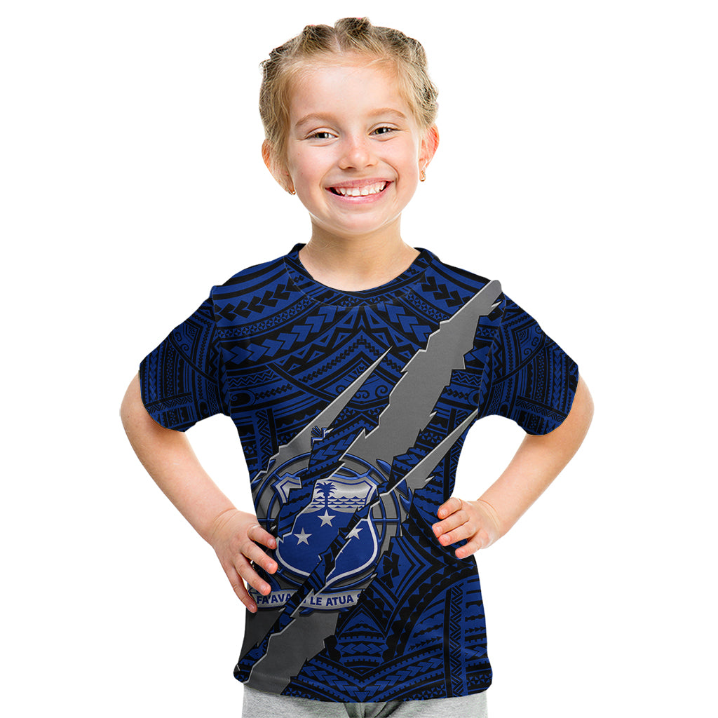 Polynesian Samoa Kid T Shirt with Coat Of Arms Claws Style - Blue LT6 - Wonder Print Shop