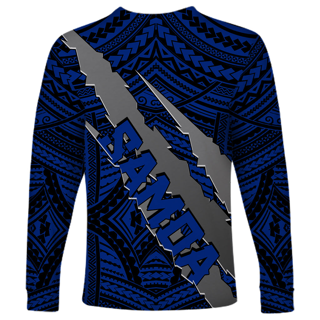 Polynesian Samoa Long Sleeve Shirt with Coat Of Arms Claws Style - Blue LT6 - Wonder Print Shop